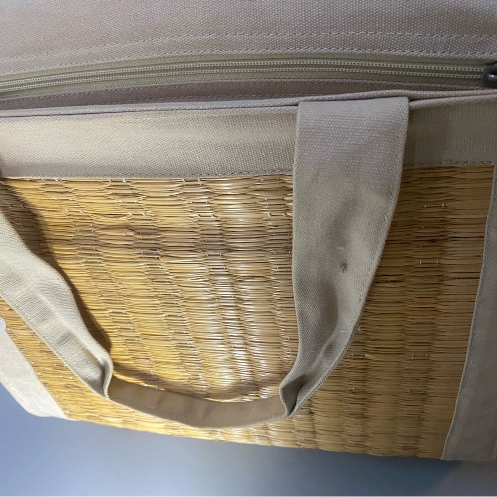 Sun N’ Sand Large Tan Woven Straw / Tissu Tote Bag / Beach bag sunnsand - Picture 9 of 16